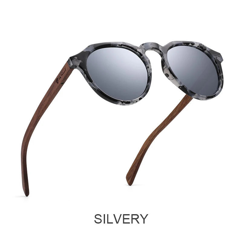 YIMARUILI Retro Round Wood HD Polarized Sunglasses Driving Fishing Anti-glare Myopia Optical Sunglasses Frame Men And Women 8048