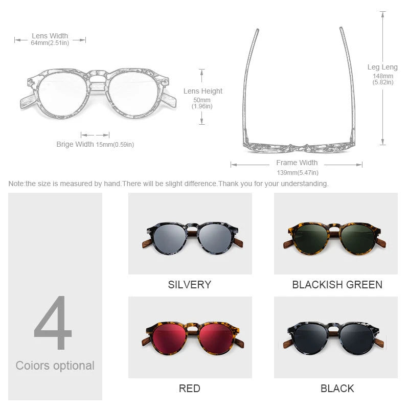 YIMARUILI Retro Round Wood HD Polarized Sunglasses Driving Fishing Anti-glare Myopia Optical Sunglasses Frame Men And Women 8048