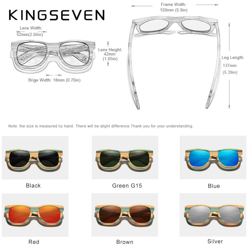 KINGSEVEN Polarized Full frame Bamboo Sunglasses Men Wooden Sun glasses Women' Glasses Brand Original Oculos de sol Masculino