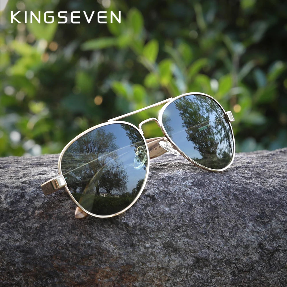 KINGSEVEN High Quality Wood Alloy Frame Sunglasses For Men Women UV400 Glasses HD Polarized Lens Eyewear Driving Fishing gafas