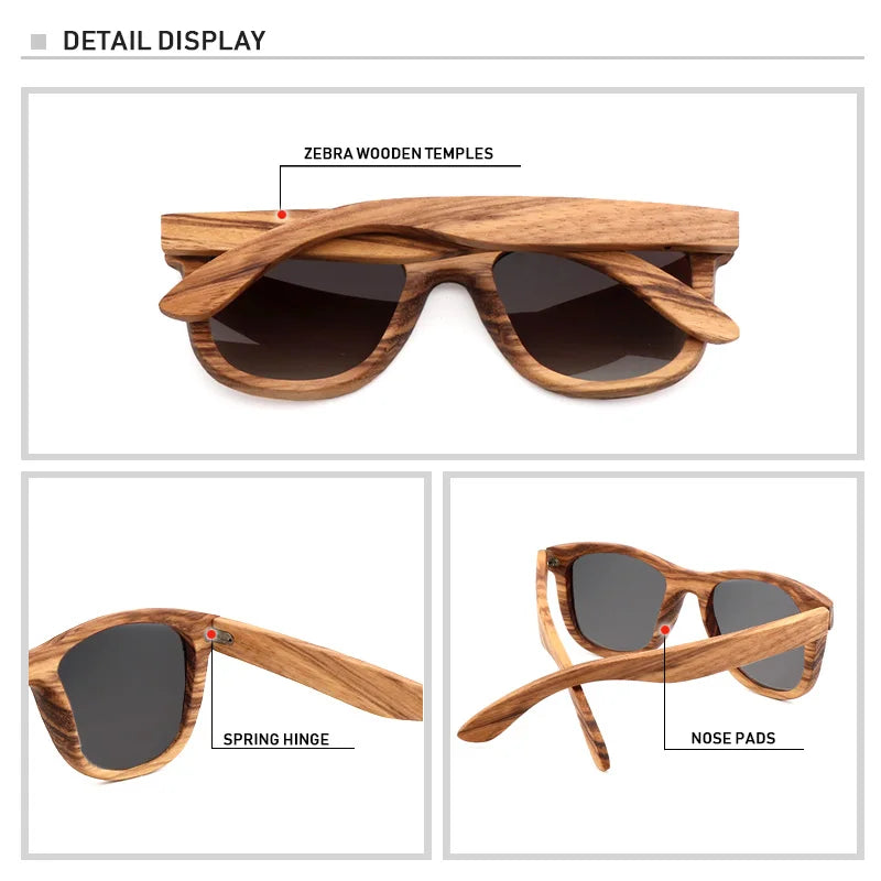AN SWALLOW Retro Polarized Zebra Wood Sunglasses UV400  Luxury Brand Design Sunglasses Men Handmade Wooden Sun Glasses Women
