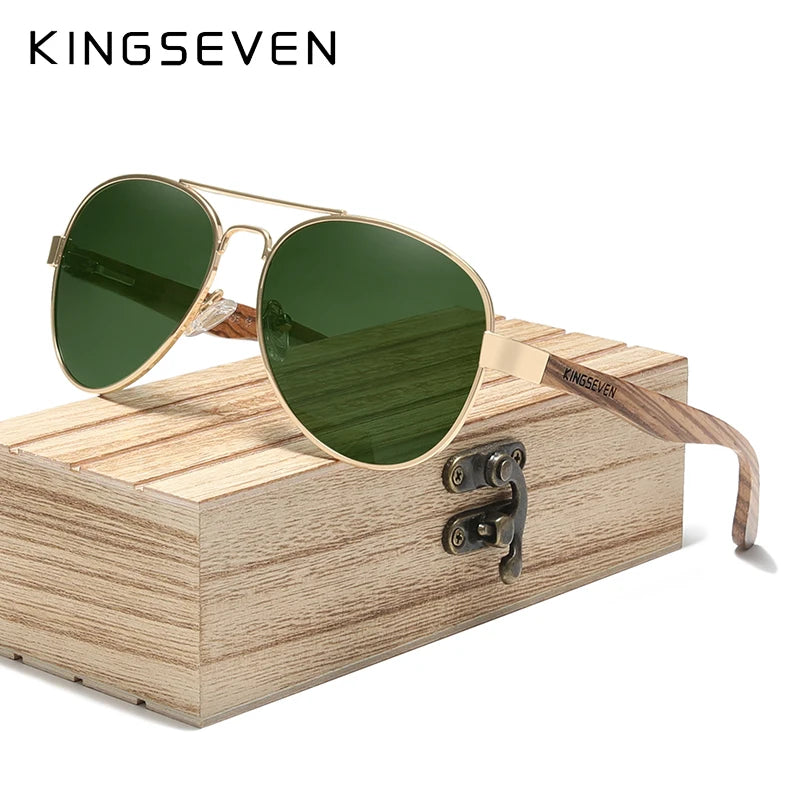 KINGSEVEN High Quality Wood Alloy Frame Sunglasses For Men Women UV400 Glasses HD Polarized Lens Eyewear Driving Fishing gafas