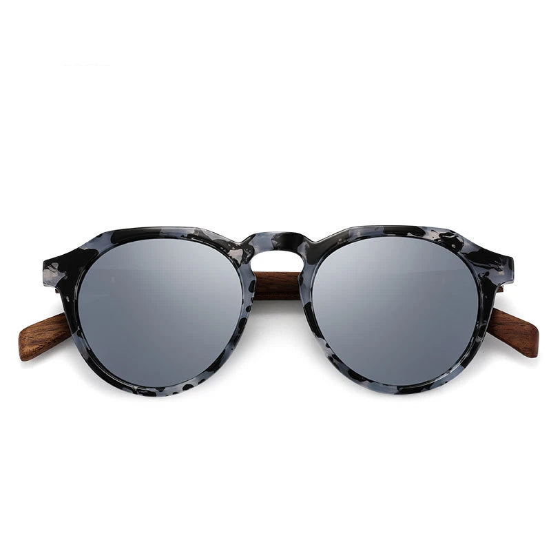 YIMARUILI Retro Round Wood HD Polarized Sunglasses Driving Fishing Anti-glare Myopia Optical Sunglasses Frame Men And Women 8048