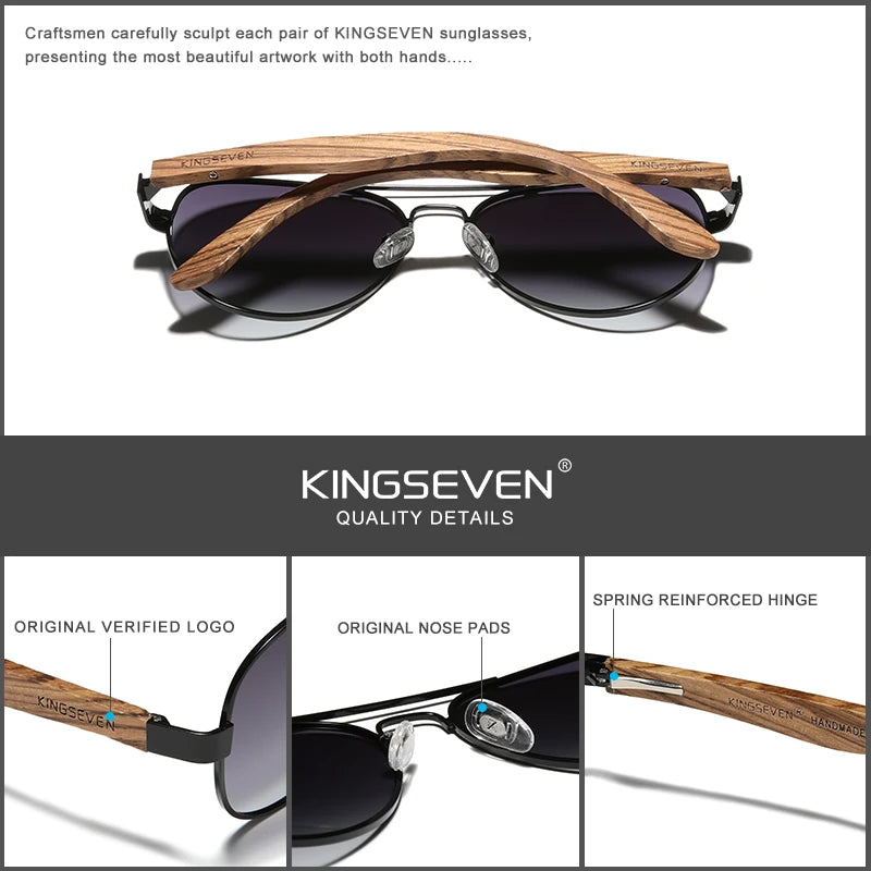 KINGSEVEN High Quality Wood Alloy Frame Sunglasses For Men Women UV400 Glasses HD Polarized Lens Eyewear Driving Fishing gafas