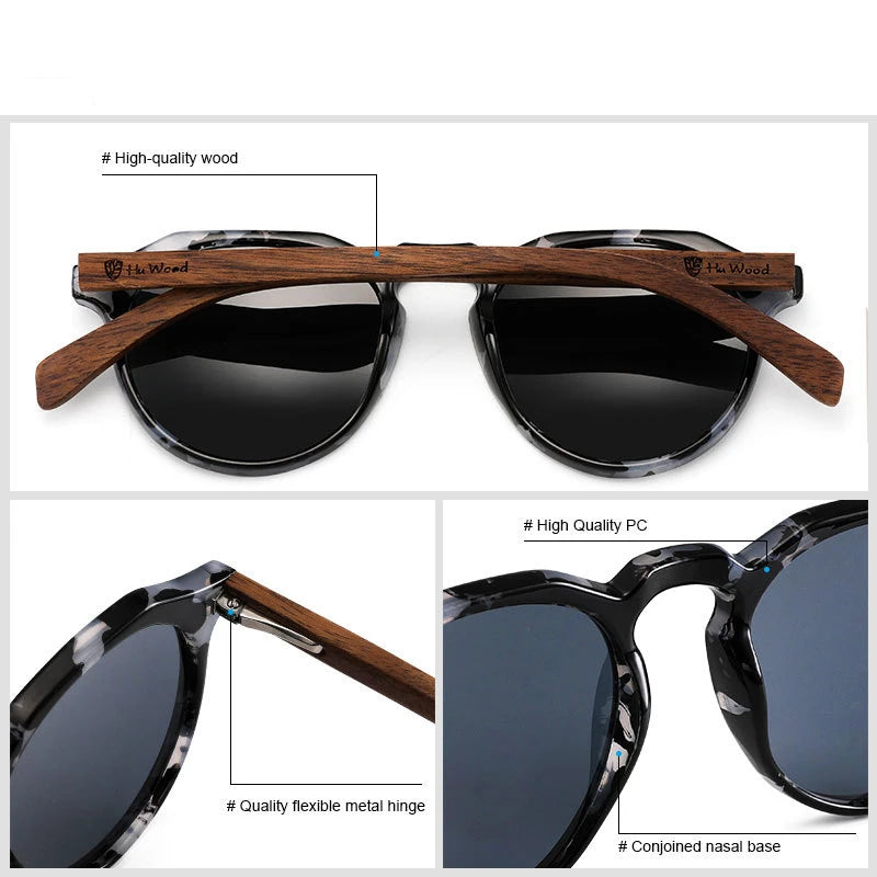 YIMARUILI Retro Round Wood HD Polarized Sunglasses Driving Fishing Anti-glare Myopia Optical Sunglasses Frame Men And Women 8048