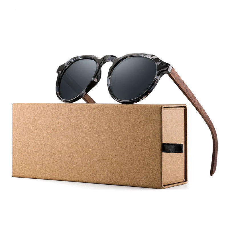 YIMARUILI Retro Round Wood HD Polarized Sunglasses Driving Fishing Anti-glare Myopia Optical Sunglasses Frame Men And Women 8048