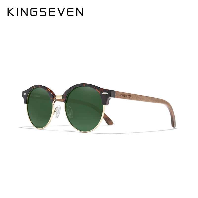 KINGSEVEN New Design Fashion Polarized Wooden Sunglasses Men/Women UV400 Mirror Sun Glasses Round Handmade Eyewear Oculos de sol