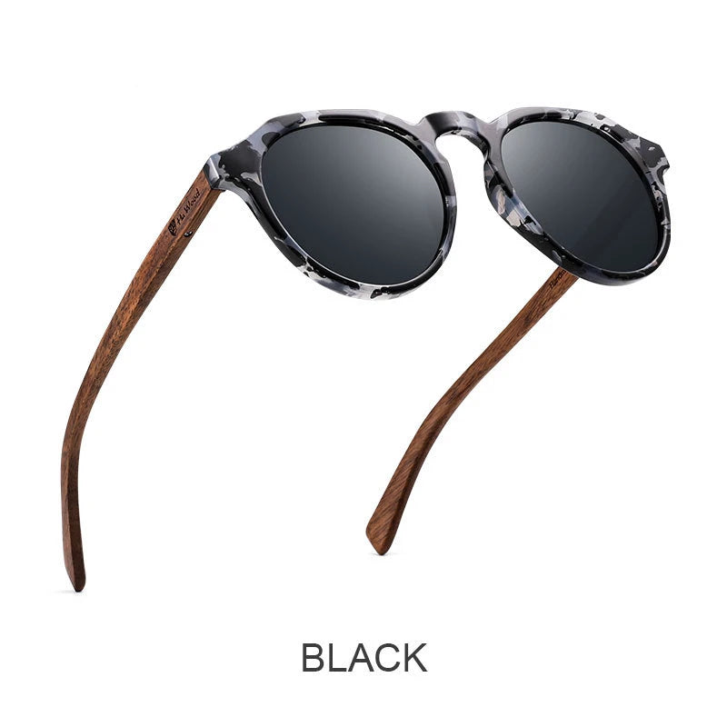 YIMARUILI Retro Round Wood HD Polarized Sunglasses Driving Fishing Anti-glare Myopia Optical Sunglasses Frame Men And Women 8048