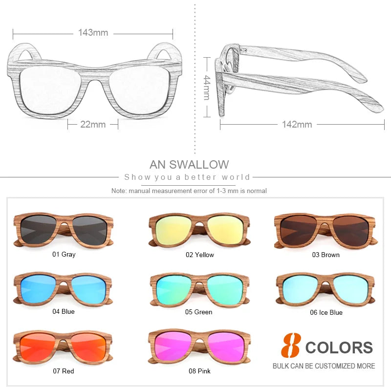 AN SWALLOW Retro Polarized Zebra Wood Sunglasses UV400  Luxury Brand Design Sunglasses Men Handmade Wooden Sun Glasses Women