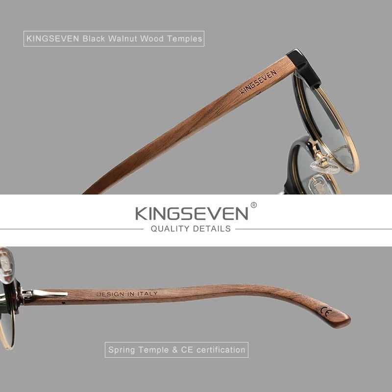 KINGSEVEN New Design Fashion Polarized Wooden Sunglasses Men/Women UV400 Mirror Sun Glasses Round Handmade Eyewear Oculos de sol