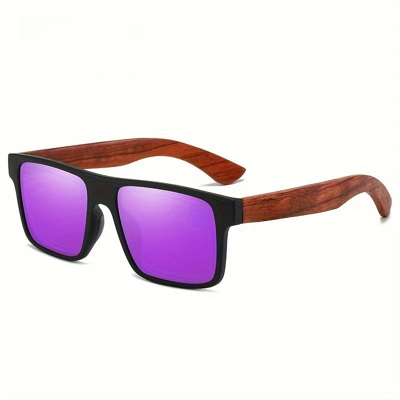 Retro Vintage Square Sunglasses Rosewood-Like Frame Spring Hinges UV400 Unisex Casual Classic Eyewear