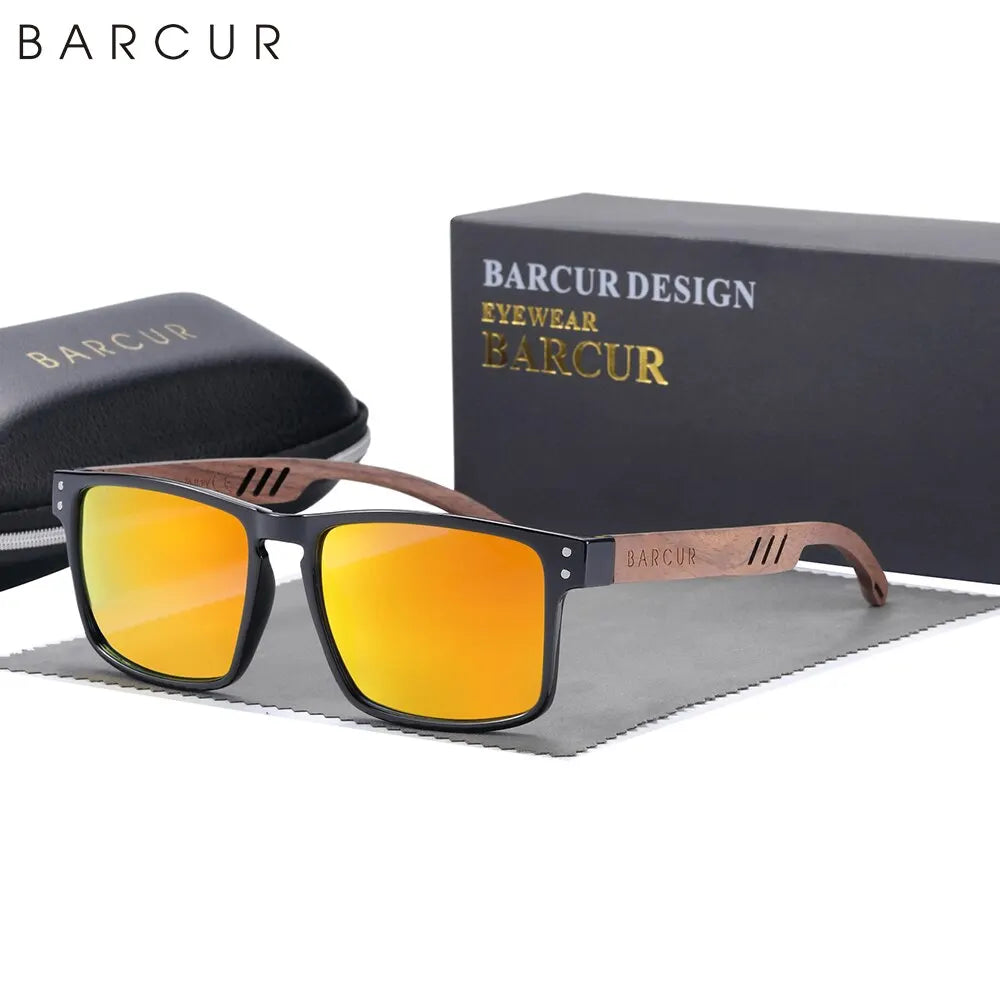 BARCUR Original Design Natural Wood Sunglasses Polarized Business Sun Glasses for Men Eyewear Square Luxury Brand Eyewear
