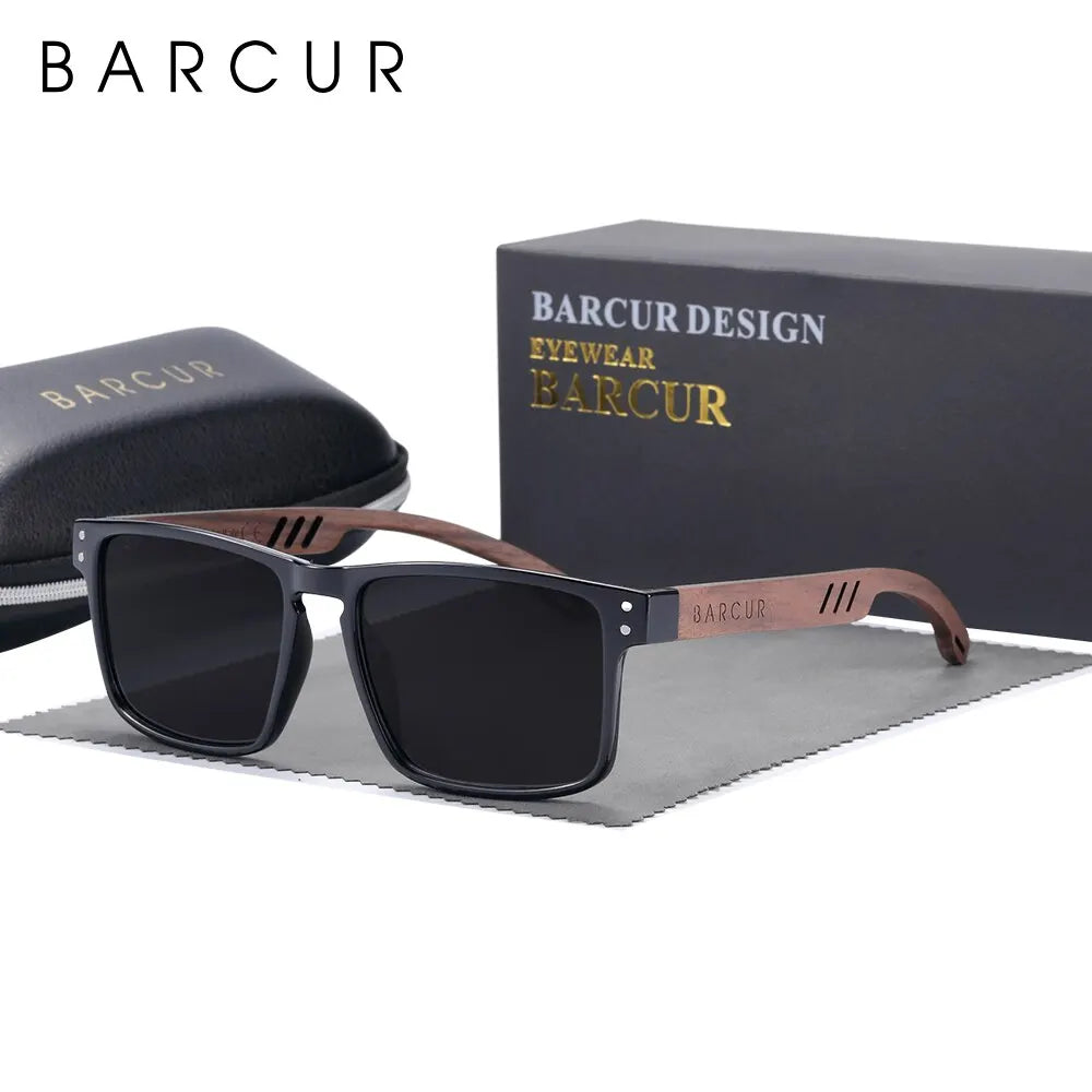 BARCUR Original Design Natural Wood Sunglasses Polarized Business Sun Glasses for Men Eyewear Square Luxury Brand Eyewear