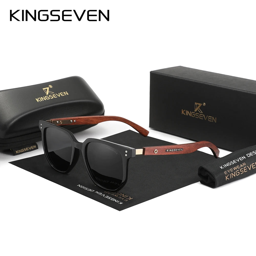 KINGSEVEN Causal Fashion Men Sunglasses Polarized UV400 Lens Wooden Wood Glasses Luxury Large Frame Driving Male Outdoor Eyewear