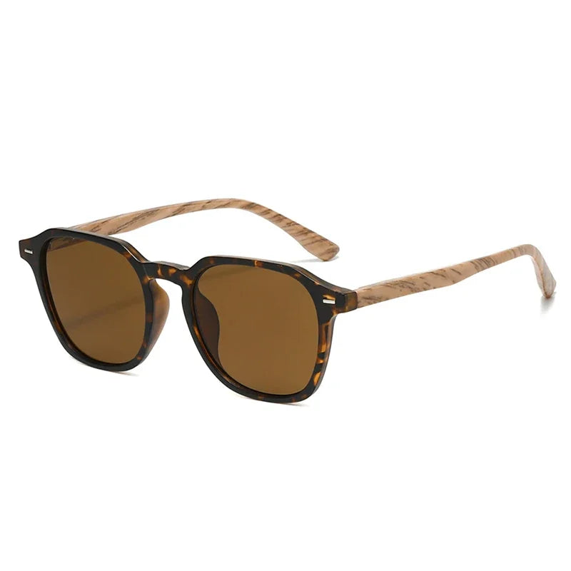 JNPCXI New Arrival Retro Rivet Square Sunglasses Men Women Wood Grain Sun Glasses Shades UV400