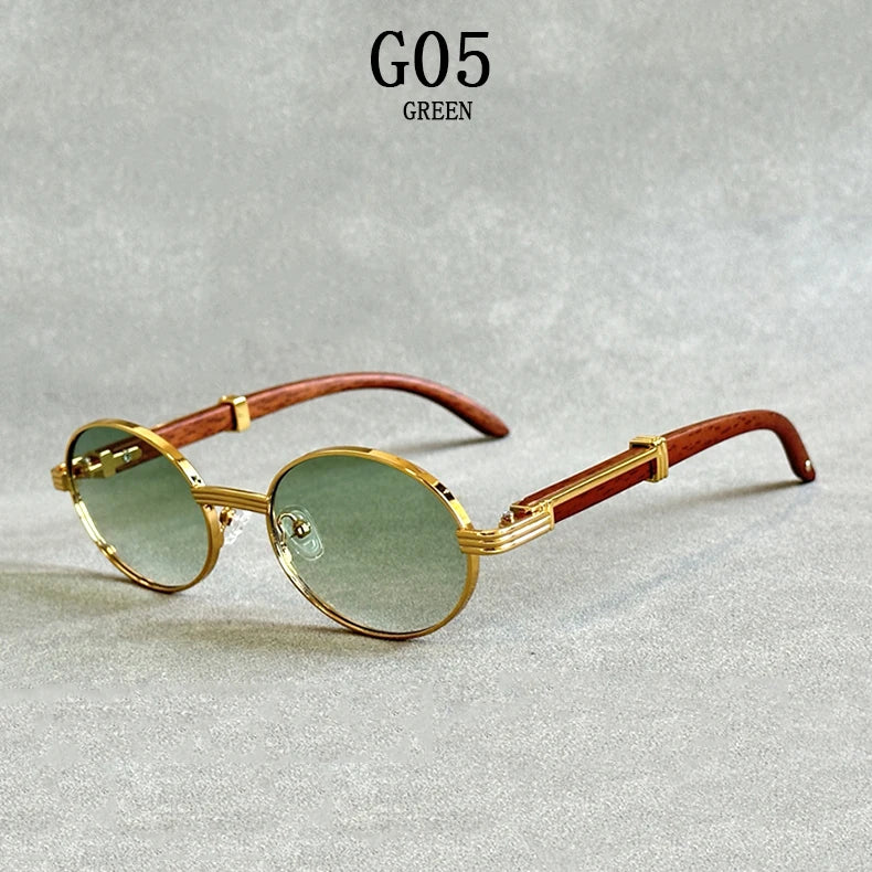 Oval Sunglasses Women 2024 Trendy Designer Wooden Sunglasses Men Luxury Fashion Glasses Vintage Lentes De Sol Mujer Zonnebril