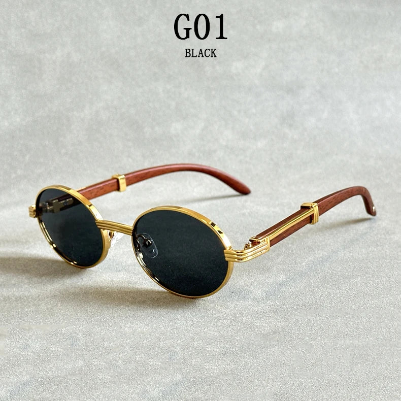 Oval Sunglasses Women 2024 Trendy Designer Wooden Sunglasses Men Luxury Fashion Glasses Vintage Lentes De Sol Mujer Zonnebril