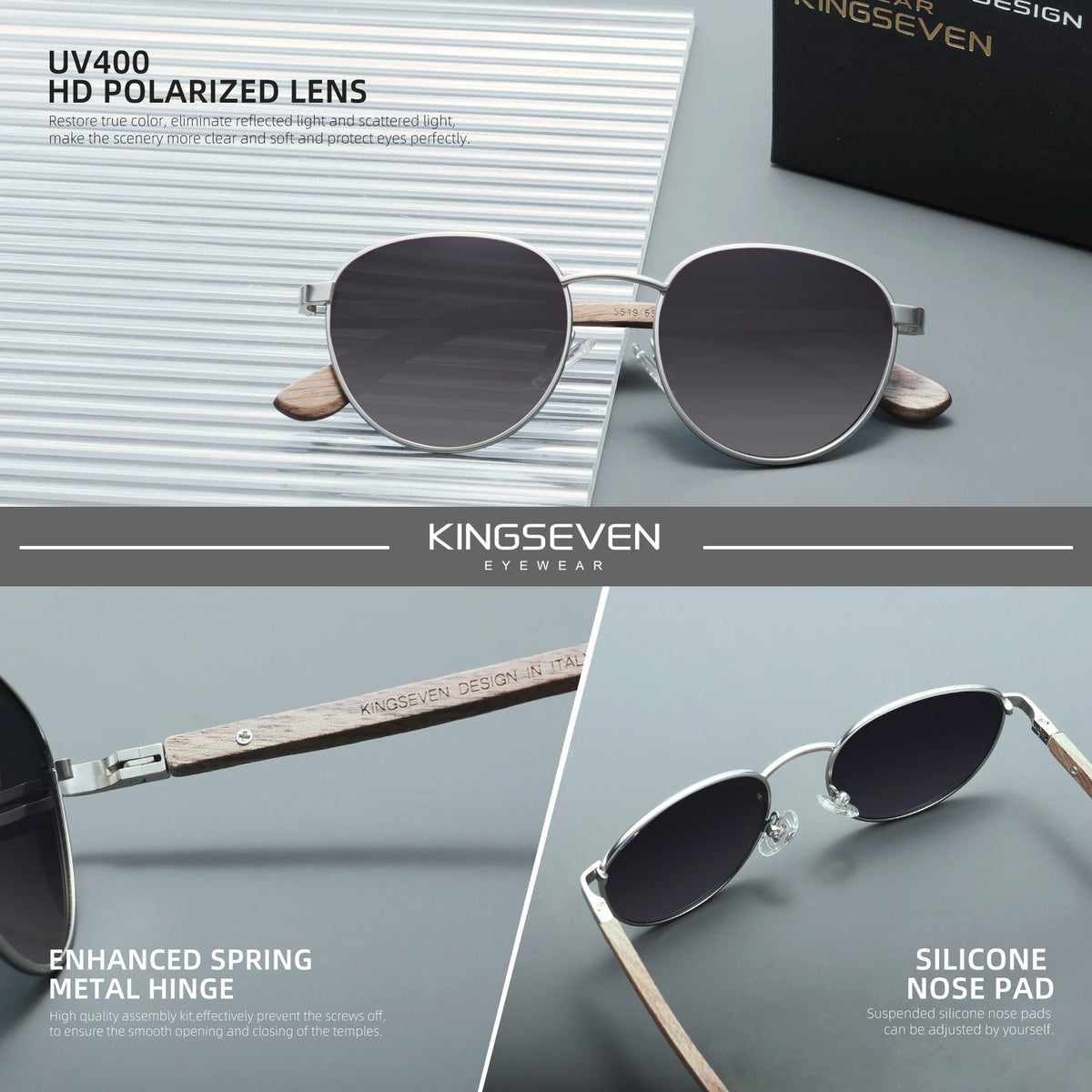 KINGSEVEN Wooden Pilot Sunglasses for Men Walnut Wooden Polarized  Sun Glasses Women  Eyewear UV400 Eyewear Shades Oculos