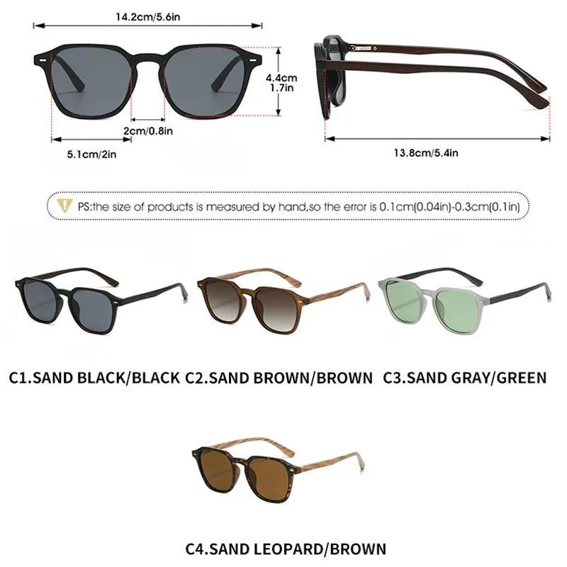 JNPCXI New Arrival Retro Rivet Square Sunglasses Men Women Wood Grain Sun Glasses Shades UV400