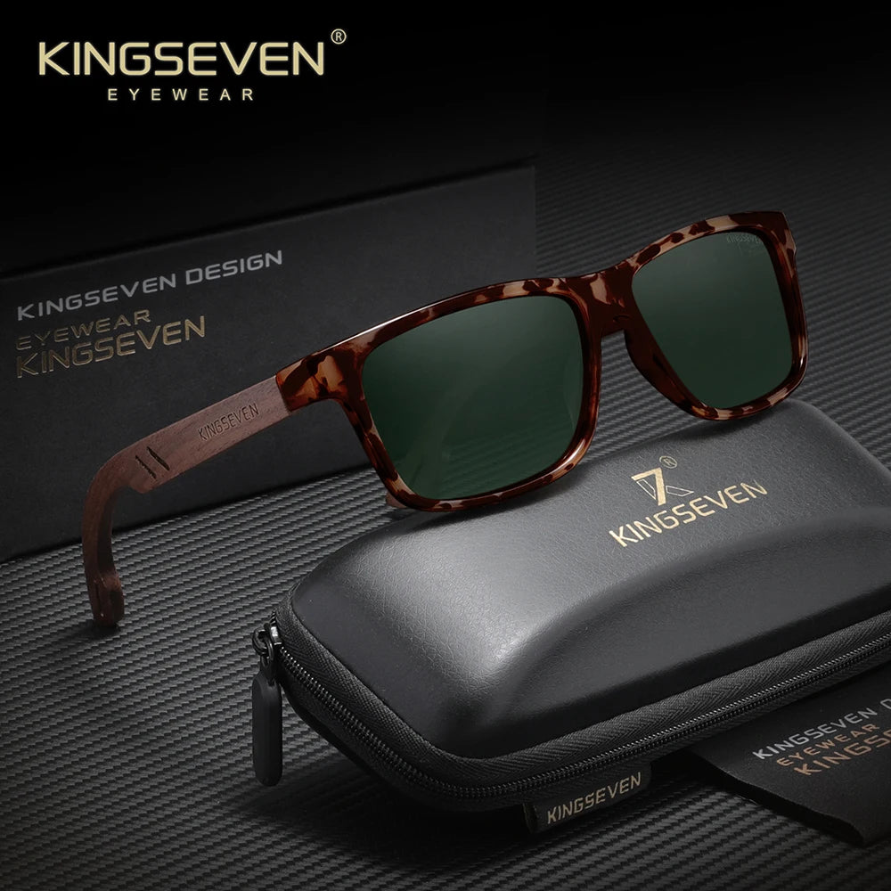 KINGSEVEN Vintage Walnut Wooden Sunglasses Rectangle Frame