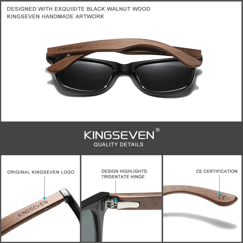 KINGSEVEN Fashion Walnut Sunglasses Men's Wood Polarized Glasses Glasses Handmade UV400 Protect Eyewear Anti-reflection