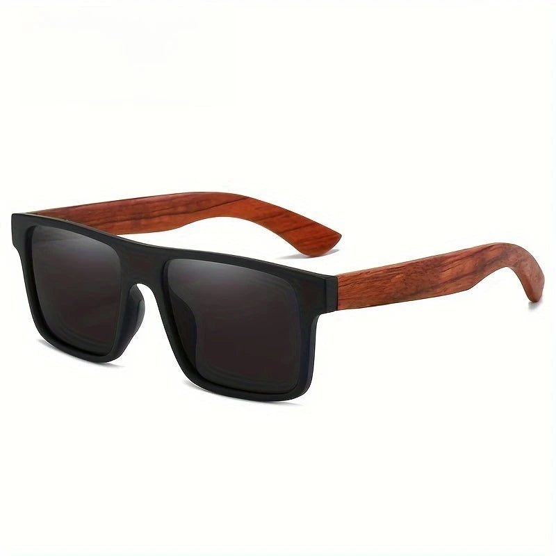 Retro Vintage Square Sunglasses Rosewood-Like Frame Spring Hinges UV400 Unisex Casual Classic Eyewear