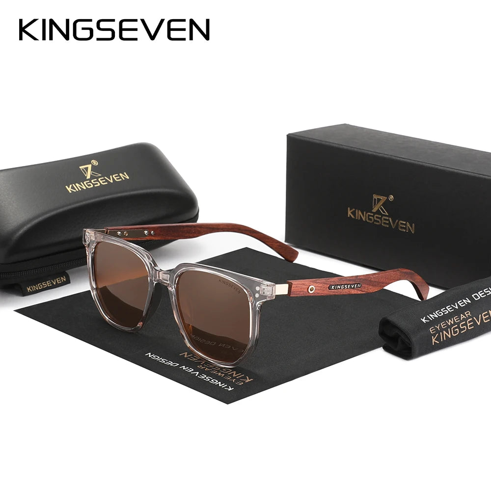 KINGSEVEN Causal Fashion Men Sunglasses Polarized UV400 Lens Wooden Wood Glasses Luxury Large Frame Driving Male Outdoor Eyewear