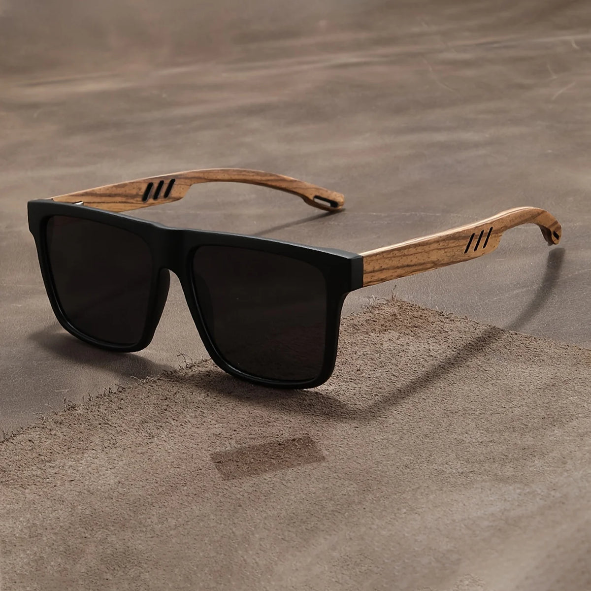 New Square Casual Sunglasses Wood Grain Spring Hinges UV400 Protection Unisex Outdoor Daily Eyewear