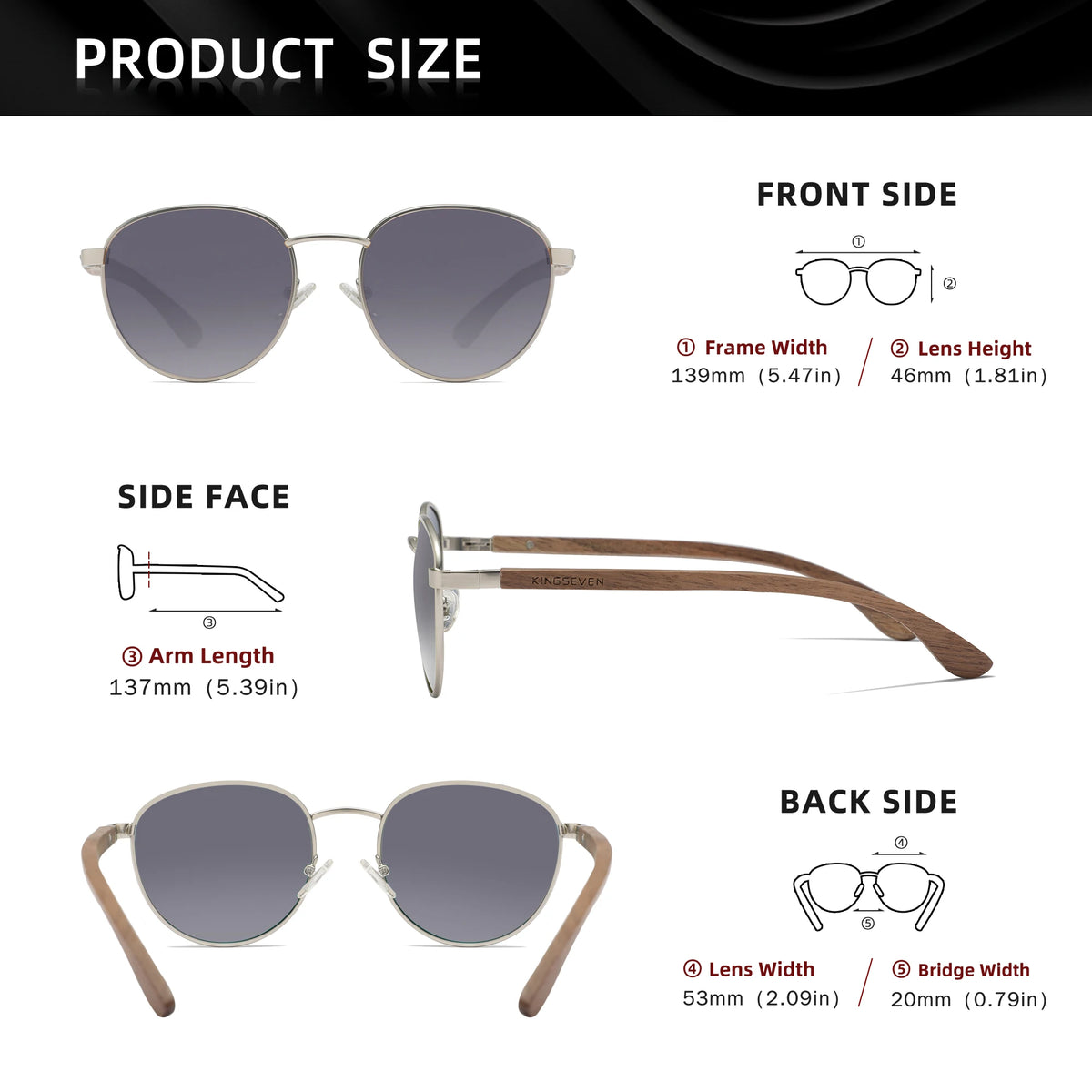 KINGSEVEN Wooden Pilot Sunglasses for Men Walnut Wooden Polarized  Sun Glasses Women  Eyewear UV400 Eyewear Shades Oculos