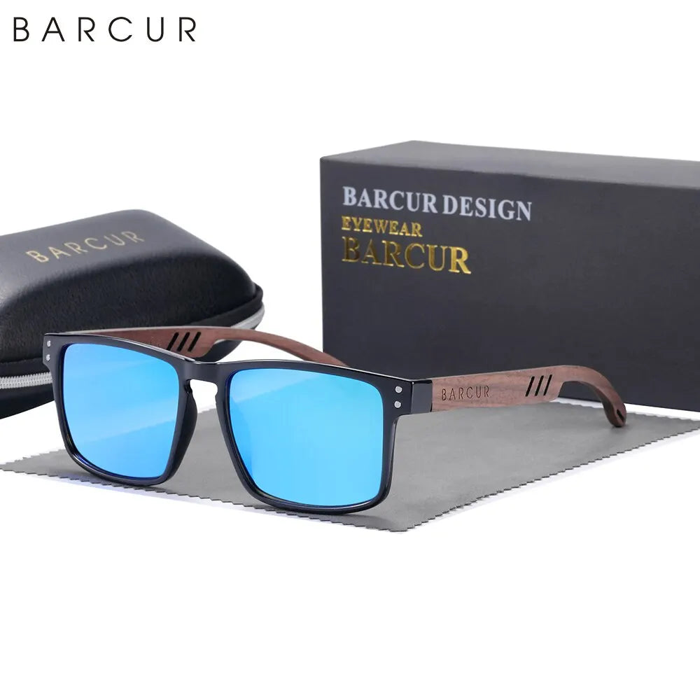 BARCUR Original Design Natural Wood Sunglasses Polarized Business Sun Glasses for Men Eyewear Square Luxury Brand Eyewear