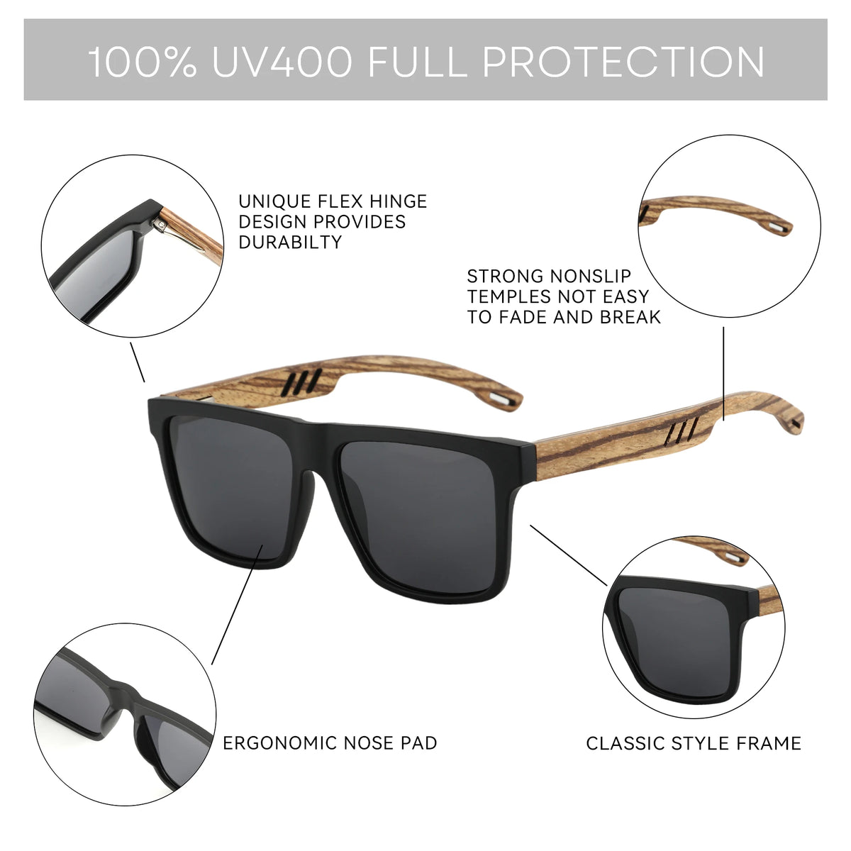 ZENOTTIC 2024 Walnut Wood Sunglasses with Dark Polarized Lenses for Men and Women | 100% UVA/UVB Ray Protection