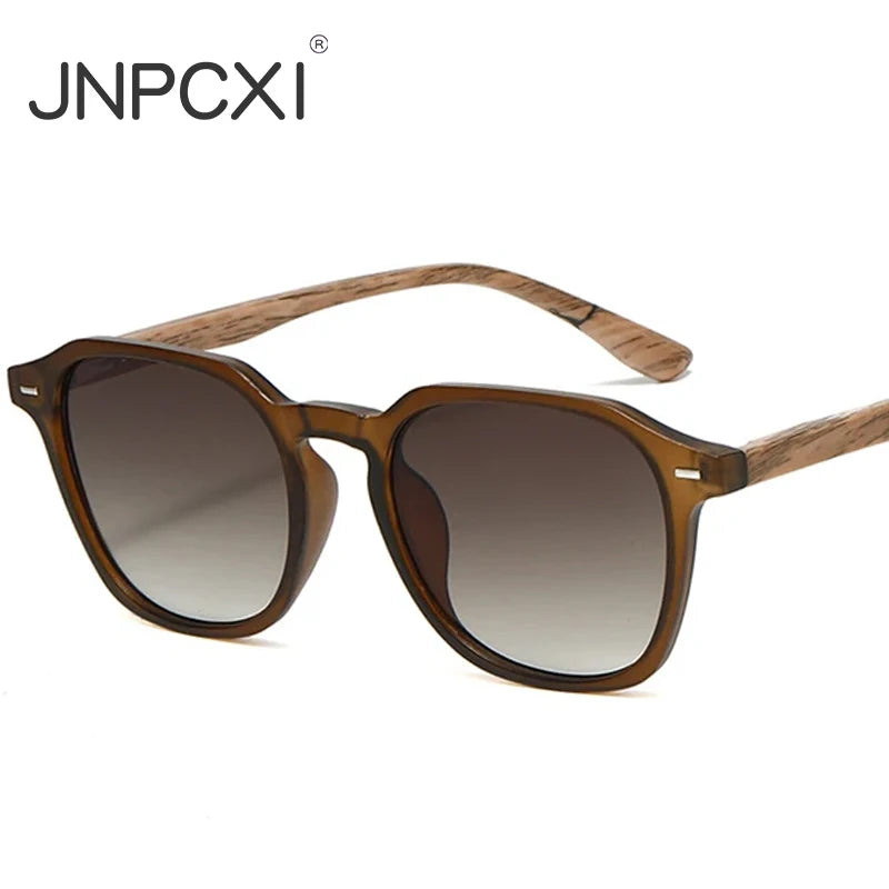 JNPCXI New Arrival Retro Rivet Square Sunglasses Men Women Wood Grain Sun Glasses Shades UV400