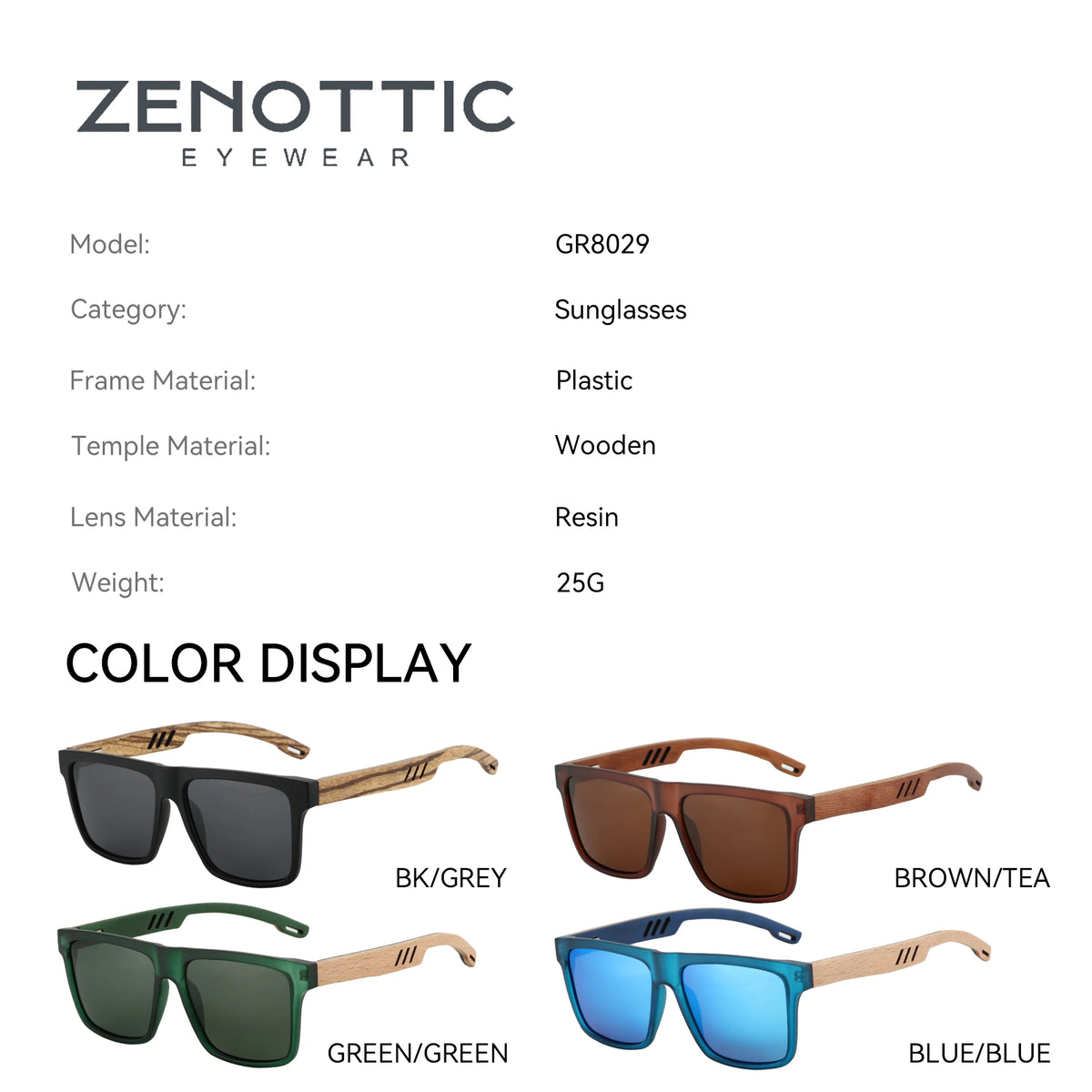 ZENOTTIC 2024 Walnut Wood Sunglasses with Dark Polarized Lenses for Men and Women | 100% UVA/UVB Ray Protection