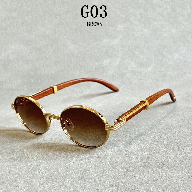 Oval Sunglasses Women 2024 Trendy Designer Wooden Sunglasses Men Luxury Fashion Glasses Vintage Lentes De Sol Mujer Zonnebril
