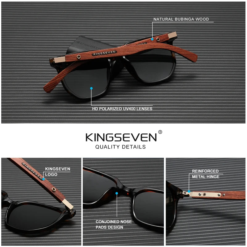 KINGSEVEN Causal Fashion Men Sunglasses Polarized UV400 Lens Wooden Wood Glasses Luxury Large Frame Driving Male Outdoor Eyewear
